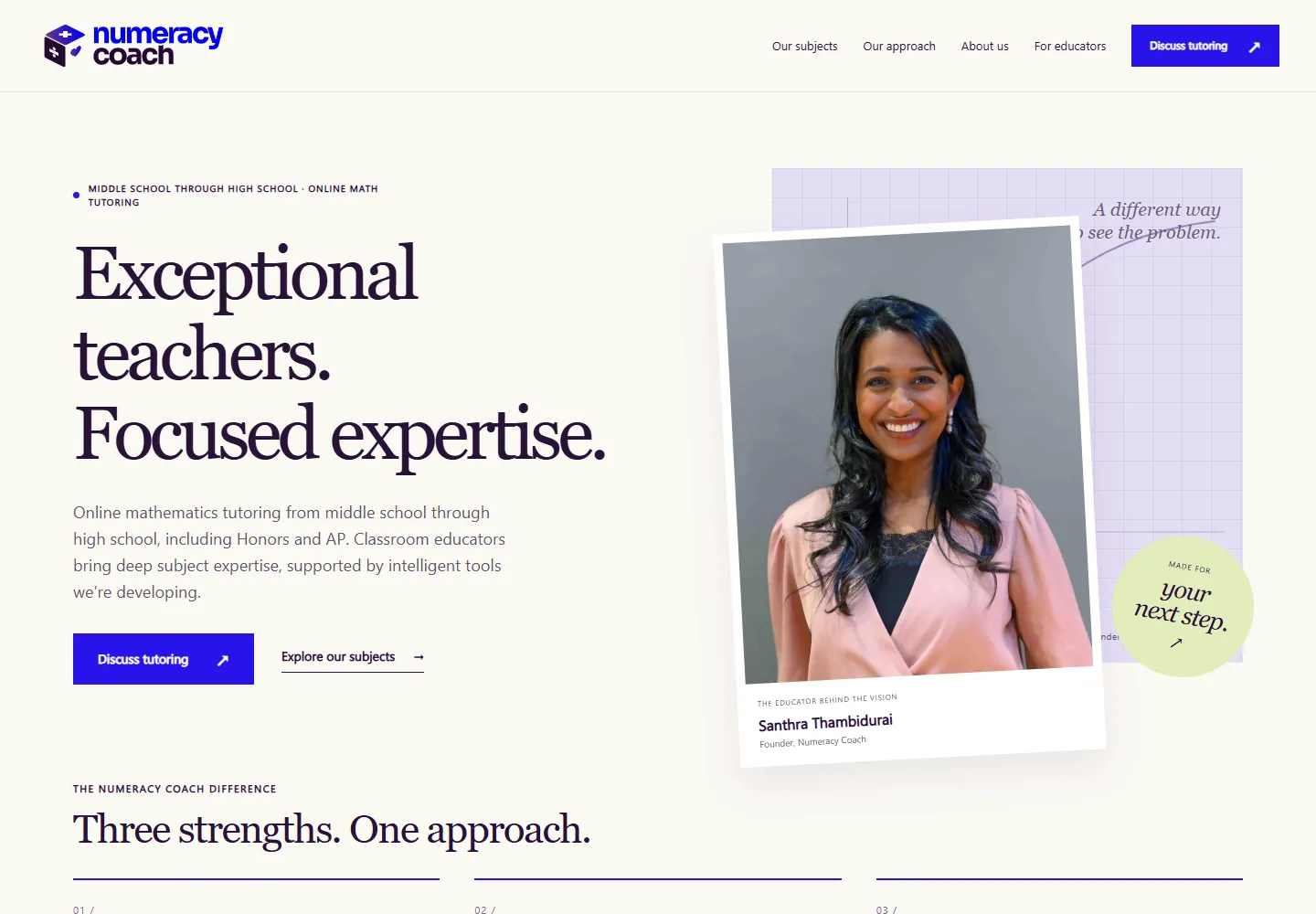 Numeracy Coach’s rebuilt homepage featuring its educator-led identity, specialist mathematics positioning and founder portrait
